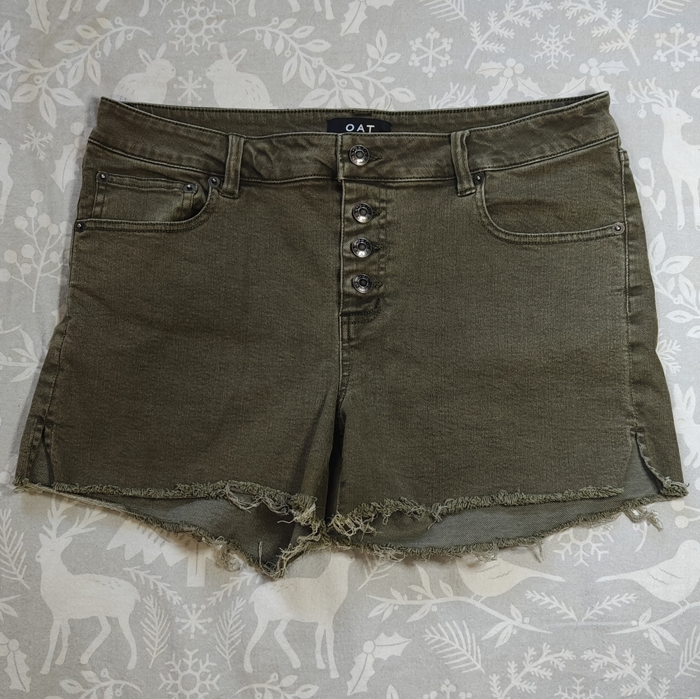 OAT NEW YORK Short Shorts Mid Rise Button-Fly 5 Pocket Cut Offs Green SIZE 30